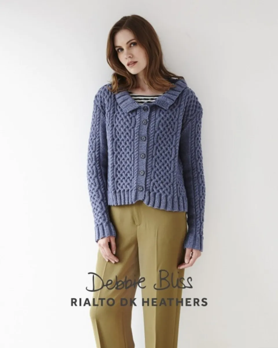 DB106 Interlaced Cables Cardigan - Rialto dk Heathers